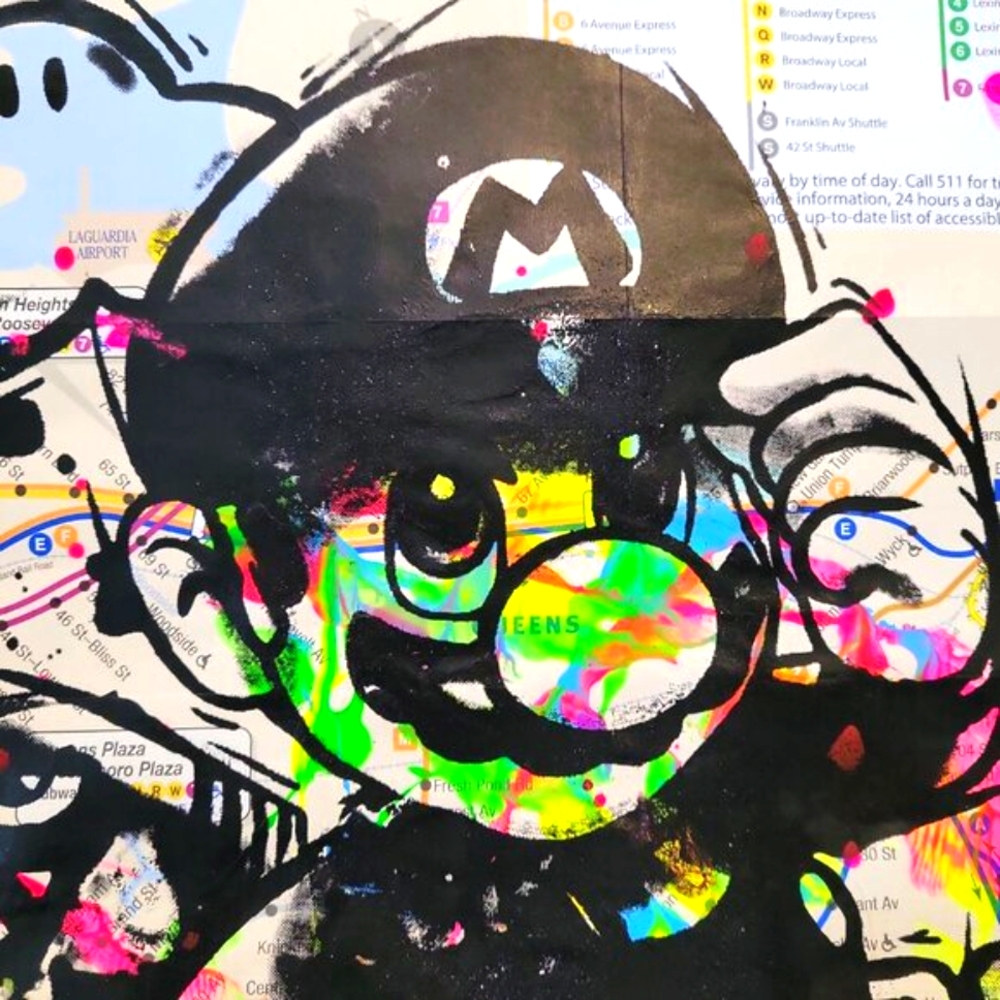 Super Mario Unique Handpainted Acrylic Art on a NYC Subway Map - Picture 3 of 6